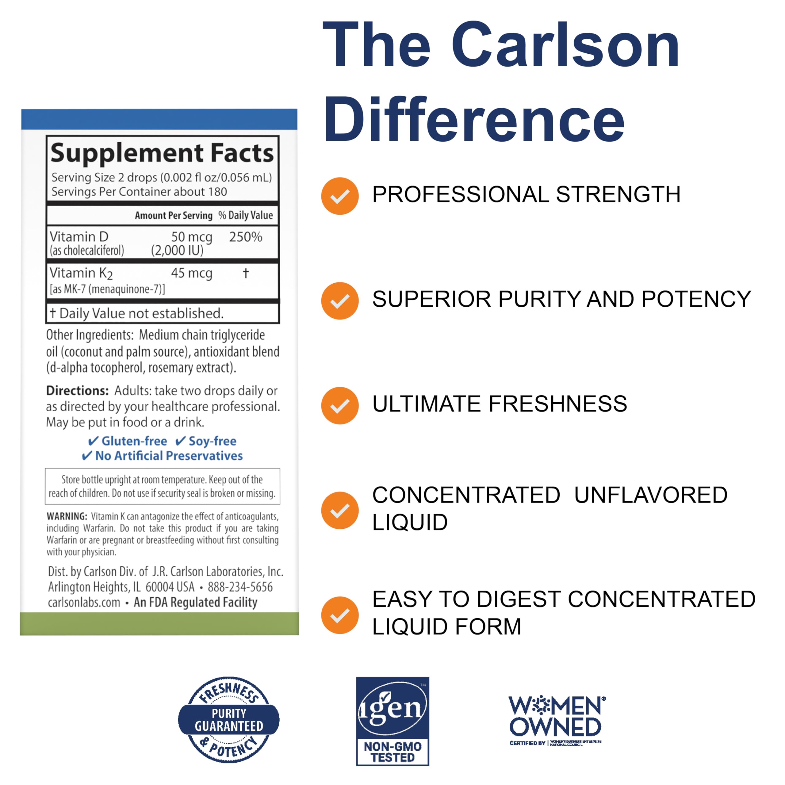 Carlson Super Daily D3 + K2, 50 mcg (2000 IU), 360 Drops (10.16 mL)