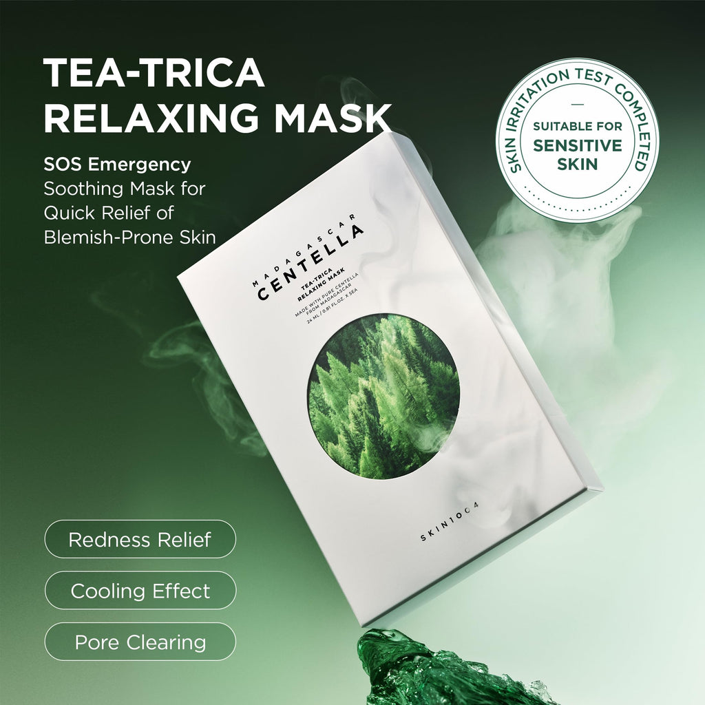 SKIN1004 Madagascar Centella Tea-Trica Relaxing Mask, Face Mask Skincare for Oily & Blemish Prone Skin, Soothing & Calming Relief Care for Sebum & Impurities, Korean Skin Care, 0.81 fl oz / 24ml * 5ea