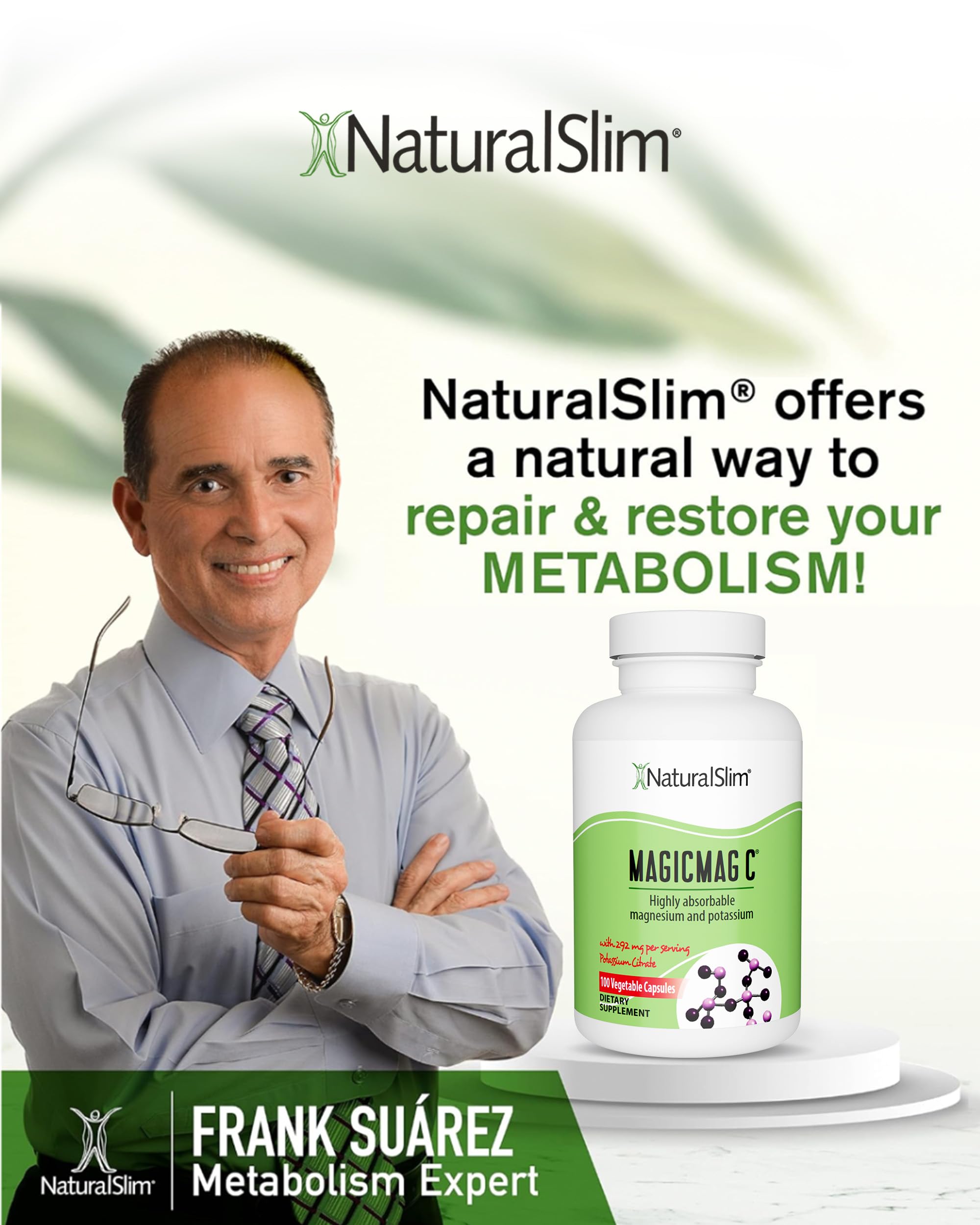 MagicMag C by NaturalSlim, Magnesium Citrate Capsules for Muscle Relaxation, Sleep Quality, Nerve Function & Electrolyte Support, Daily Magnesium Supplement for Men and Women, 100 Capsules