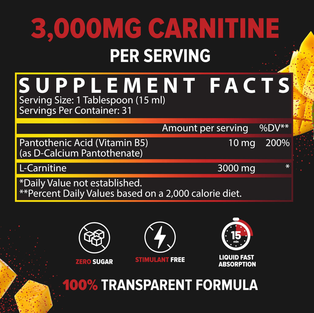 Nutrex Research Liquid Carnitine 3000 | Premium Liquid Carnitine, Stimulant Free, Fat Loss Support 16 Fl Oz (Mango Chamoy, 16 Fl Oz (Pack of 1)