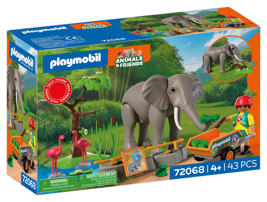 Playmobil | Animal and Friends | Elephant with Animal Keeper | Zoo Toy Set with 4 Animals and Enclosure Accessories | for Children Aged 4 and up | 72068