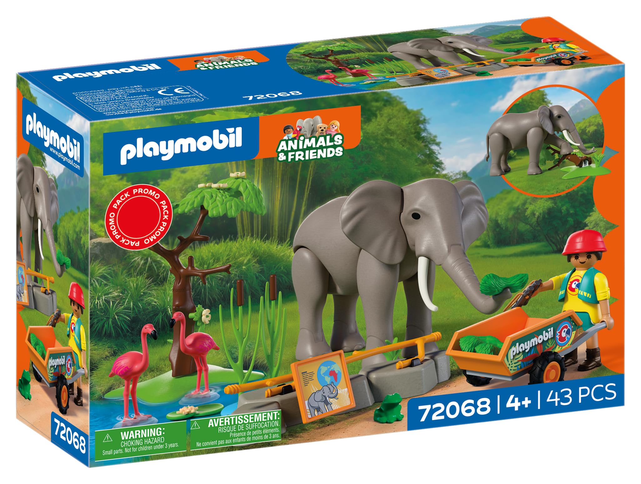 Playmobil | Animal and Friends | Elephant with Animal Keeper | Zoo Toy Set with 4 Animals and Enclosure Accessories | for Children Aged 4 and up | 72068