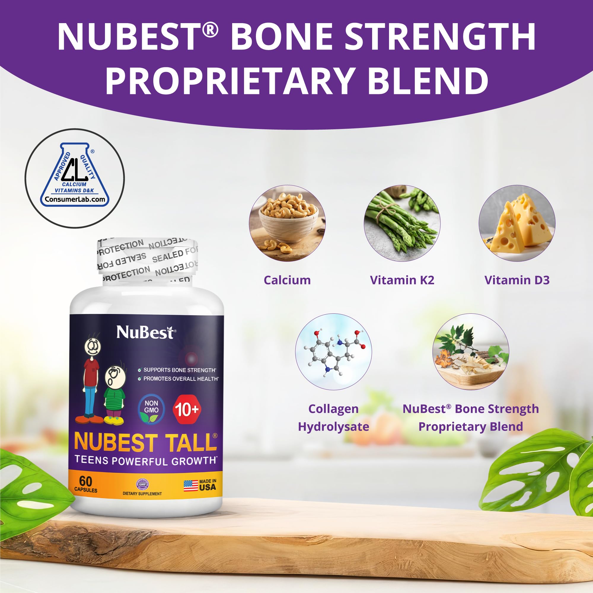 NuBest Bundle Tall 10+ 60 Capsules Tall Kids 60 Chewable Tablets | Height Growth Support for Kids & Teens | Calcium, Vitamins D3 K2, Collagen & Herbs