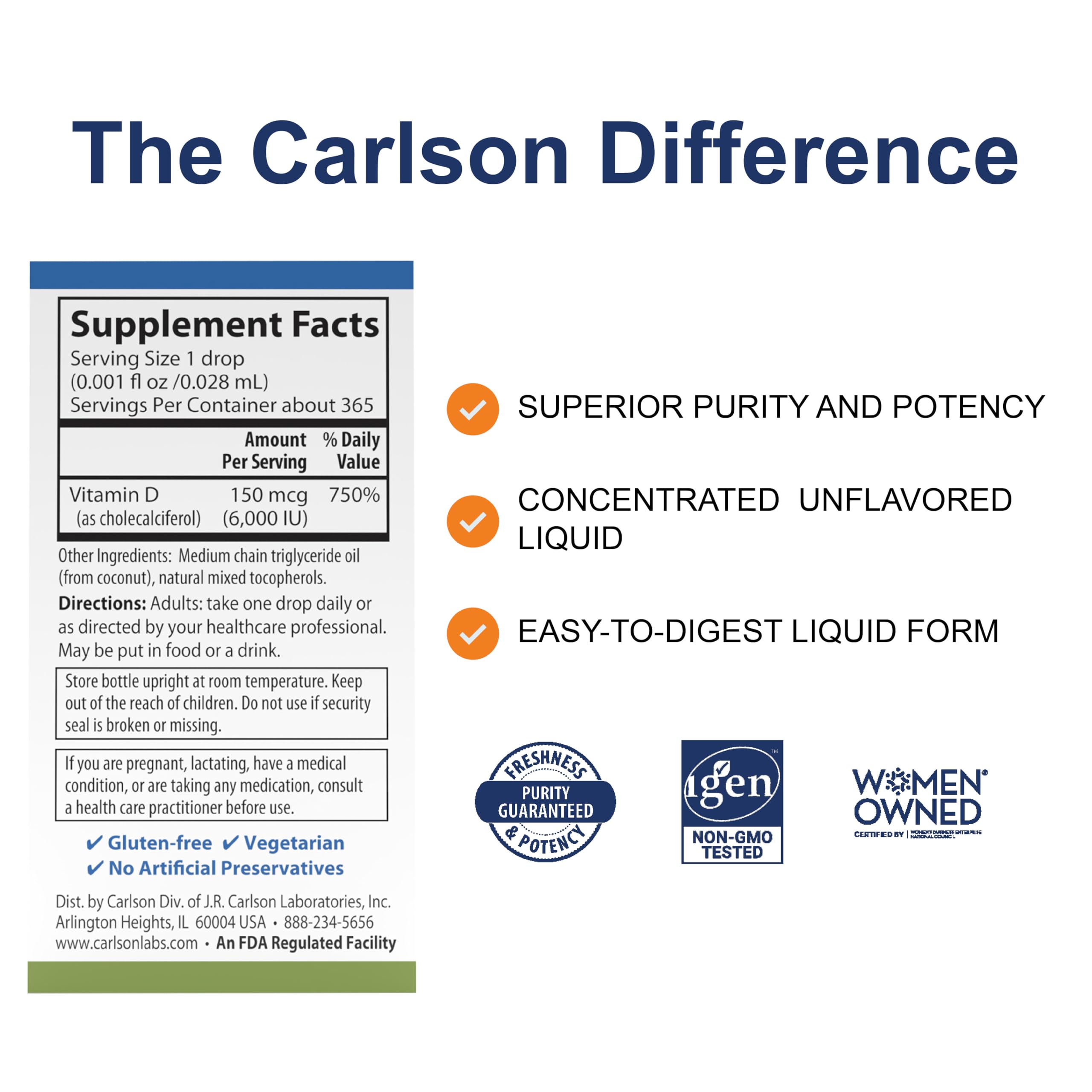 Carlson Super Daily D3, 6000 IU (150 mcg), 365 Vegetarian Drops (10.3 mL)