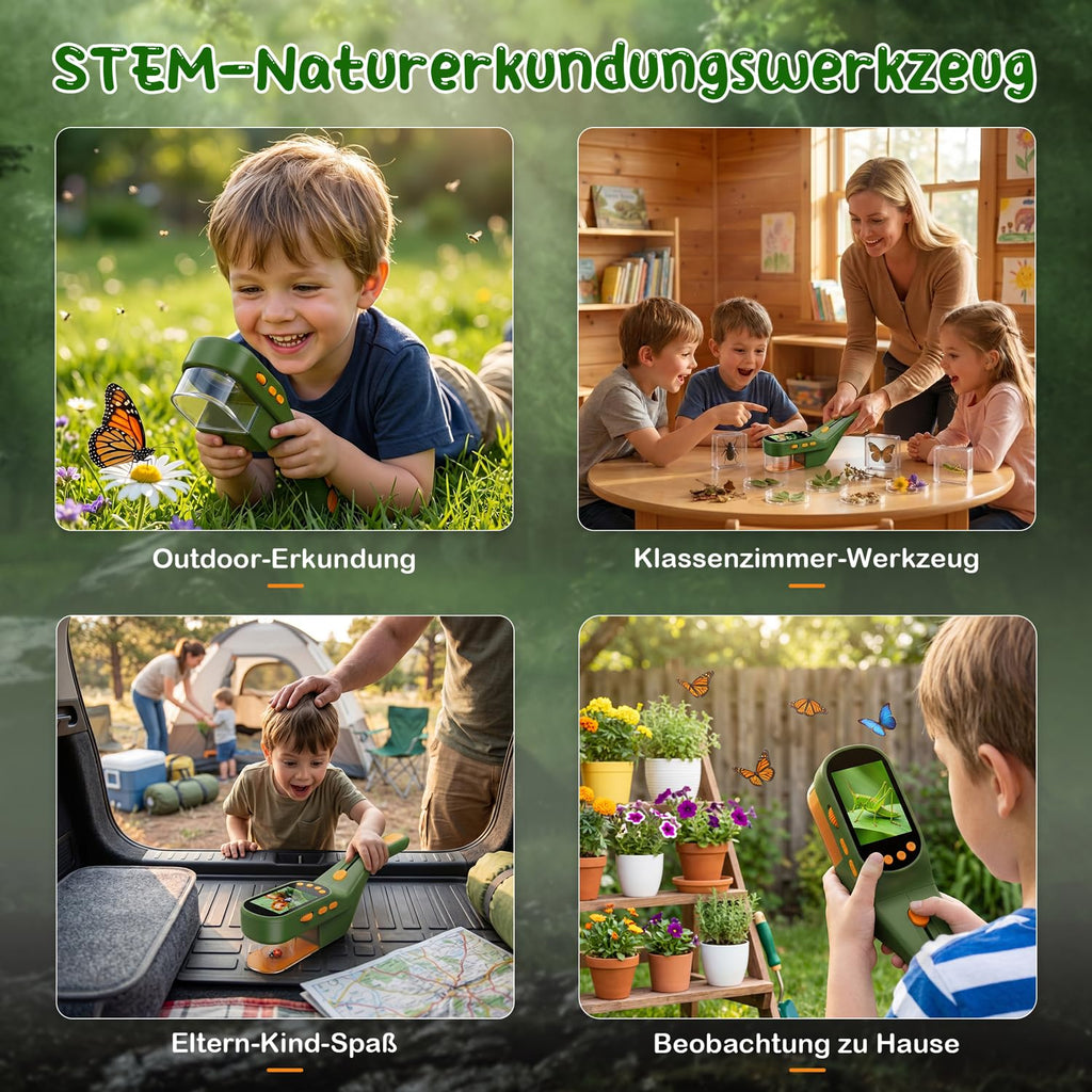 CIMELR Bug Catcher for Kids with 2.4" Screen, 500X Digital Microscope, 1080P Photo/Video, 1000mAh Battery, 8 LED, PC Real-Time Imaging, STEM Nature Toy & Gift for Boys Girls Ages 3-12