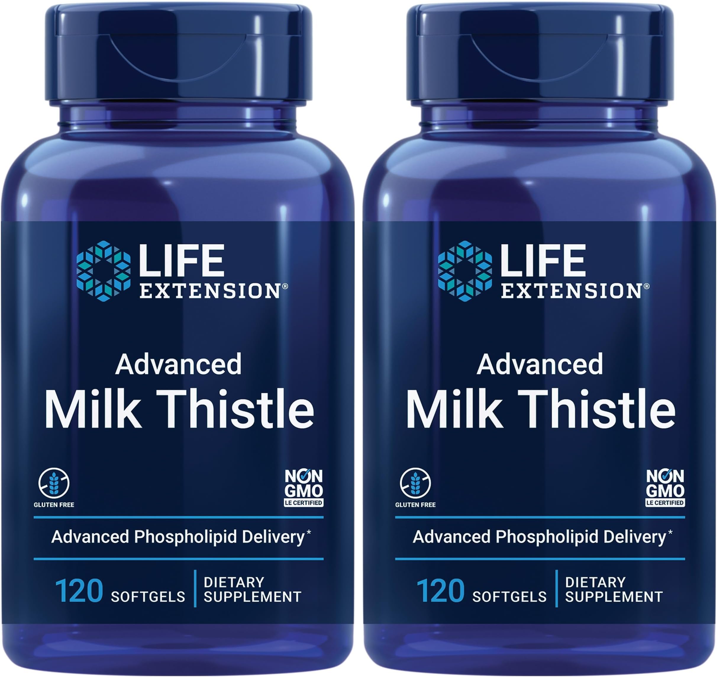 Life Extension Advanced Milk Thistle, Liver Health Supplement, Liver Detox, Cell Division, silymarin, silybin, bioavailable, Gluten Free, Non-GMO, 120 softgels, (Pack of 2)