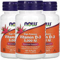 NOW Foods Now Supplements, Vitamin D-3 5,000 IU, High Potency, Structural Support*, 120 Softgels (3 Pack)