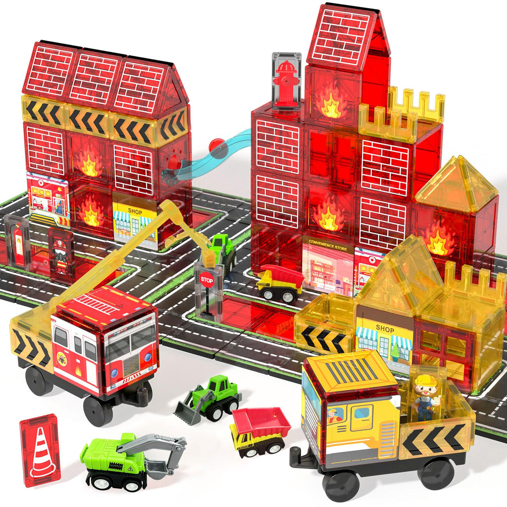 Magnetic Tiles Fire Truck Set,Magnet Blocks for Kids Ages 4-8 Boy STEM Toys