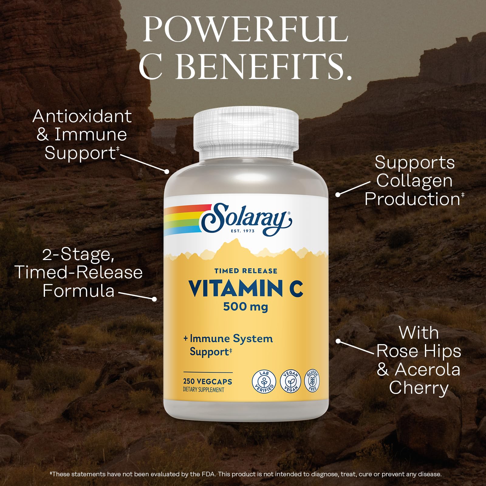 SOLARAY Vitamin C 500 mg Two-Stage Timed-Release, 250 VegCaps