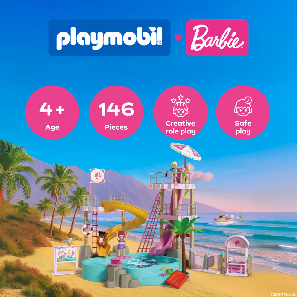 Playmobil | Barbie x Barbie Waterpark | Summer Adventure with Barbie, Nikki & Daisy | Large Water Park with Real Water, Slides & Pool | for Children Aged 4+ | 72120