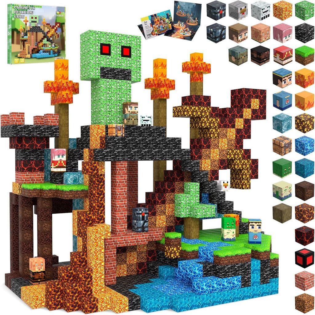 SSAWER Magnetic Blocks, 100PCS Toys Building Cubes Gifts for Kids Ages 3+