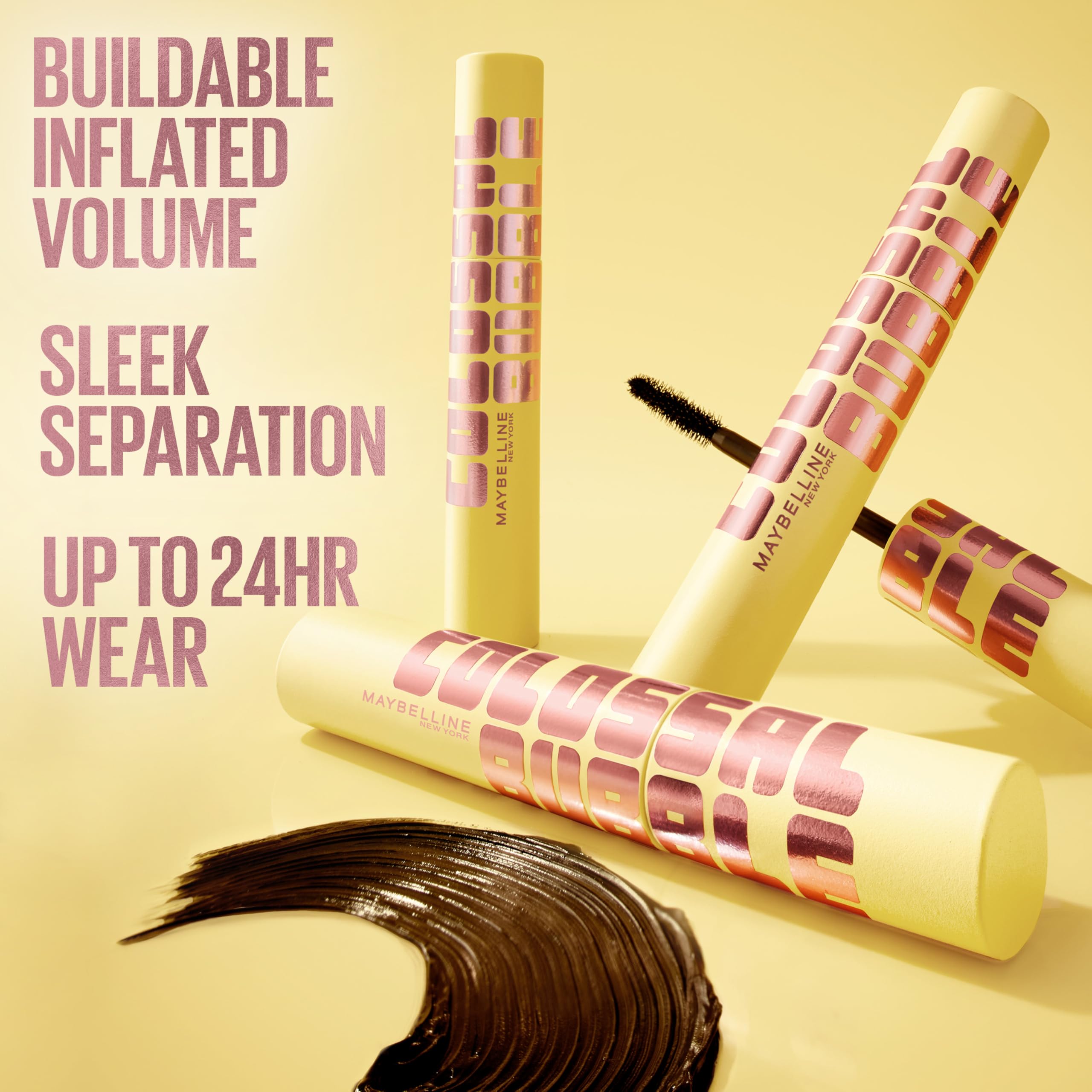 Maybelline The Colossal Bubble Mascara, Buildable Mascara Volume and Length Formula for Bold, Separated, Sleek Lashes, Washable Formula, Copper Brown, 1 Count