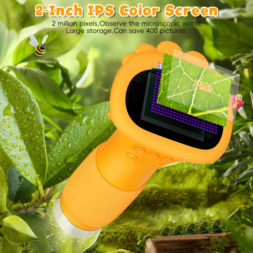 Microscope for Kids, Ahalfcit 1000X Handheld Digital Microscope with 2” HD IPS Screen, Portable Mini Camera for Exploring Nature, Science Educational Toy, Birthday Gift for 3-12 Years Old Boys Girls