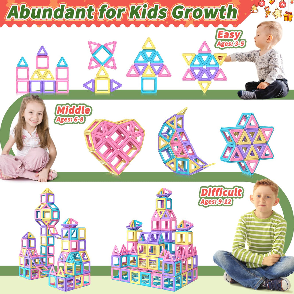 Rurvale Toddler Girl Toys, Magnetic Tiles 44pcs, Birthday Gifts Ideas for Girls Toys Age 3 4 5, Magnetic Blocks, Magnet STEM Montessori Toddler Kids Christmas Toy Gifts for 3 4 5 6 7 Year Old Girls