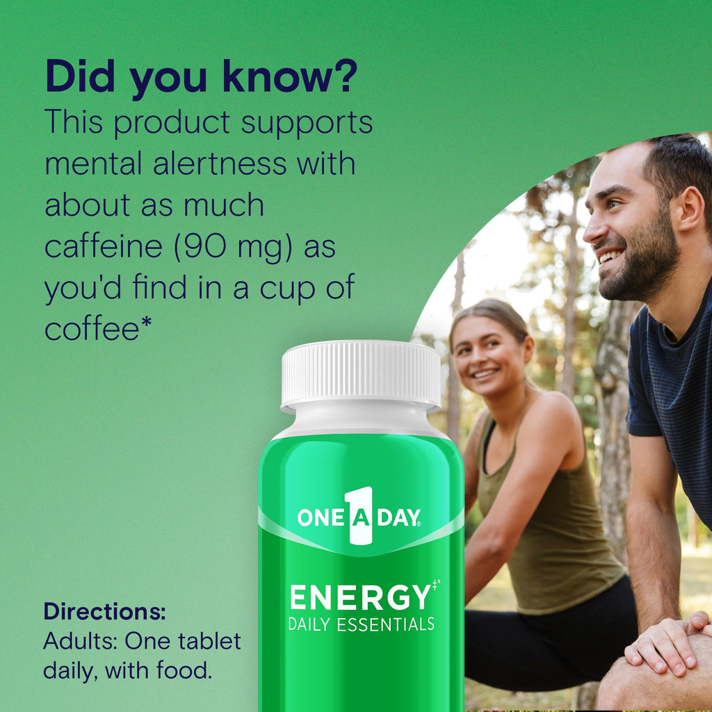A Day Energy Daily Essentials Multivitamin, Energy Supplement to Support Mental Alertness and Immune Health with Vitamins A C, D, E, Zinc and Caffeine, 120 Count (Pack of 2)