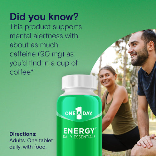A Day Energy Daily Essentials Multivitamin, Energy Supplement to Support Mental Alertness and Immune Health with Vitamins A C, D, E, Zinc and Caffeine, 120 Count (Pack of 2)