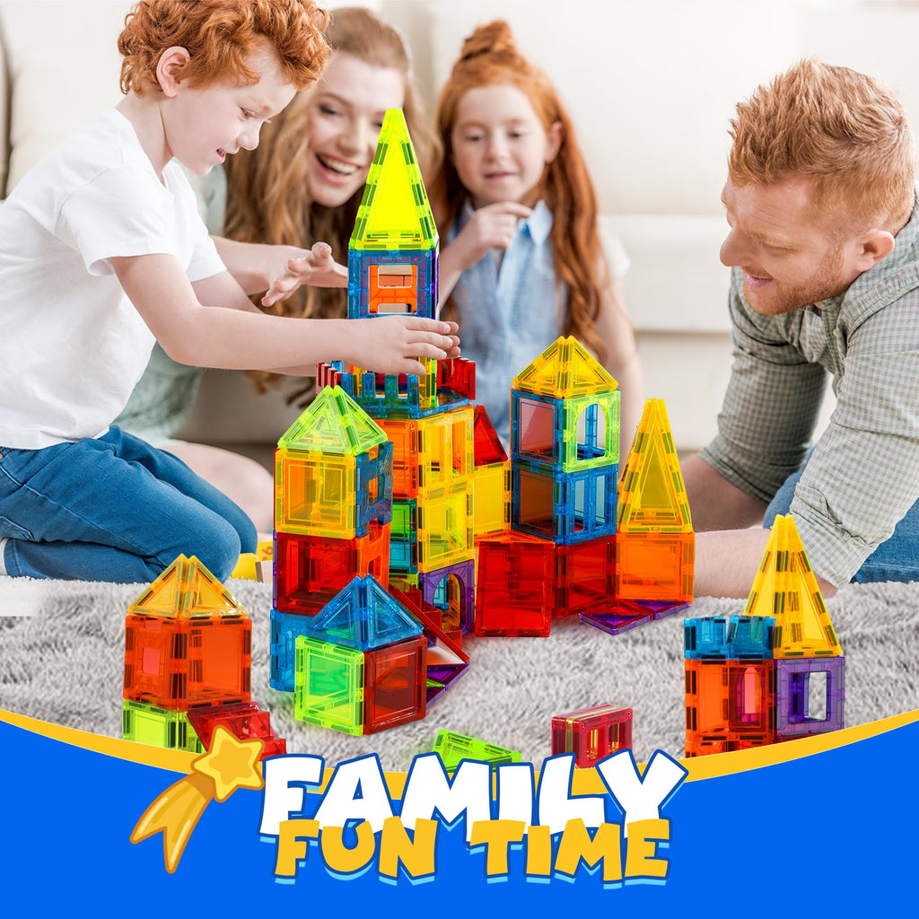 W WISE BLOCK Magnetic Tiles 131 PCS with 2 Cars STEM Toys for Kids Ages 3-8