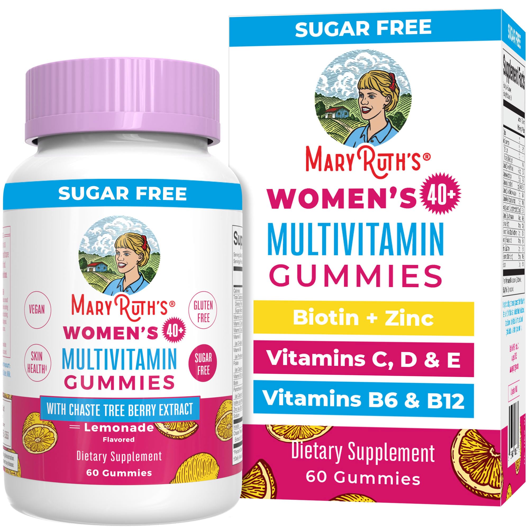 MaryRuth's Multivitamin for Women 40+ | Sugar Free | Vegan Womens Vitamins | Immune Support | Daily Women's Multivitamin + Chasteberry | Hair, Skin and Nail Gummy Vitamins for Women | 60 Count