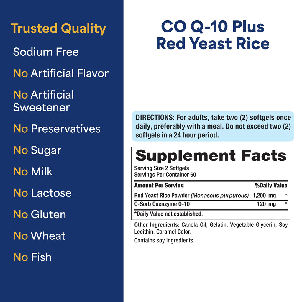 Puritan's Pride Q-Sorb™ Coenzyme CoQ10 Dietary Supplement for Heart Health, Oral Gum Health & Healthy Aging Support, Plus Red Yeast Rice for Improved Digestion, 120 Rapid Release Softgels,(Pack of 2)