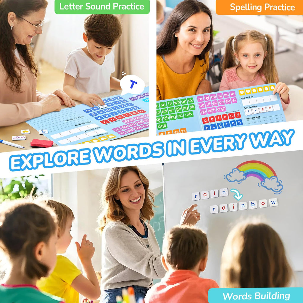 JoyCat 265 Phonics Magnetic Letter Tiles, ABC Word Building Kit with Folder