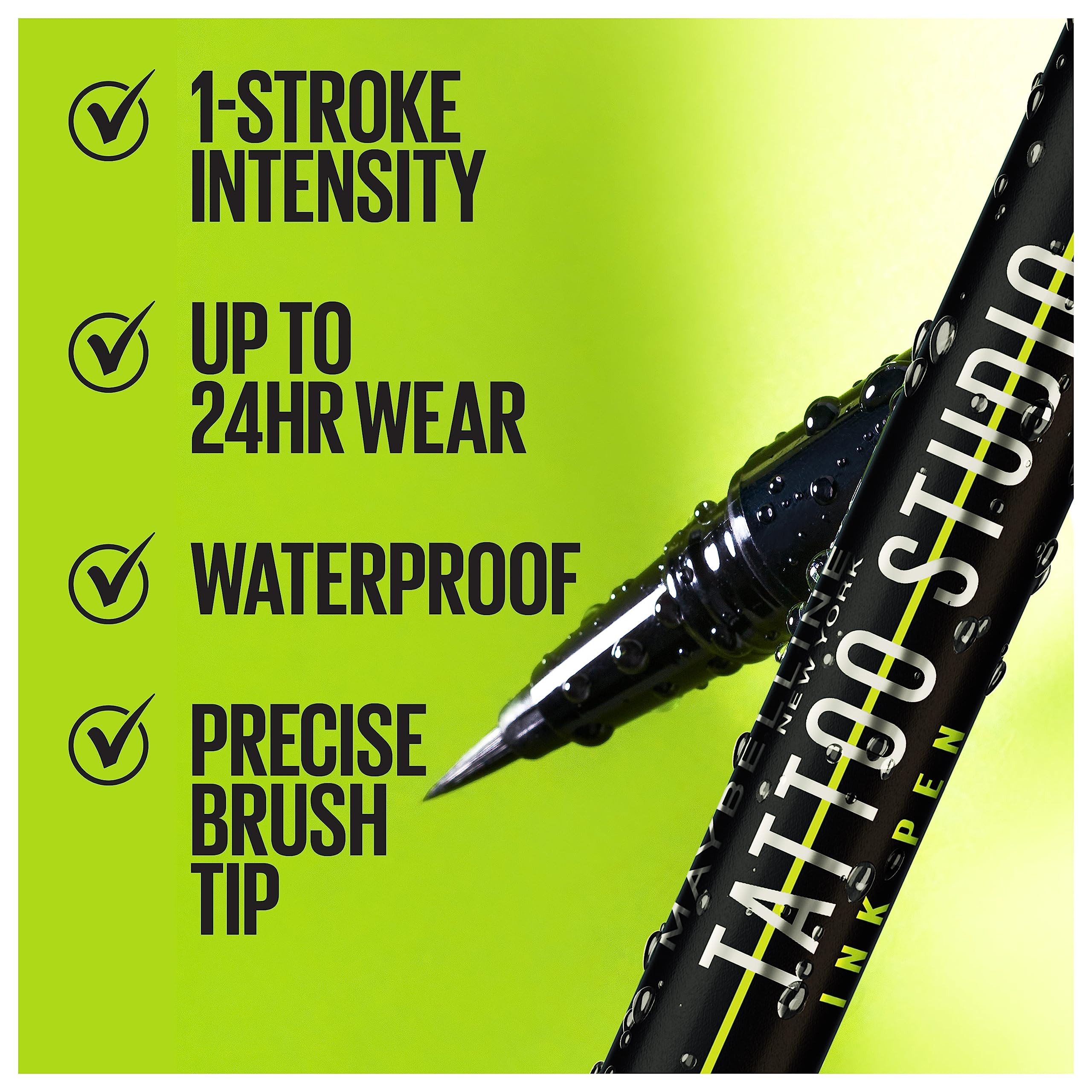 Maybelline Tattoo Studio Ink Pen Liquid Eyeliner, Up to 24 Hours of Wear, Waterproof & Smudge-Resistant Make Up, Matte Black, 1 Count