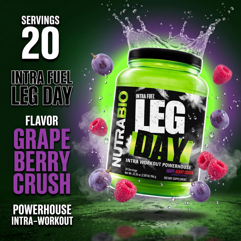 NutraBio Leg Day Intra Workout Powder – Advanced Carb Supplement with Cluster Dextrin & Electrolytes – Carb Powder with EAAs/BCAAs – Cyclic Dextrin for Performance – Grape Berry, 20 Servings