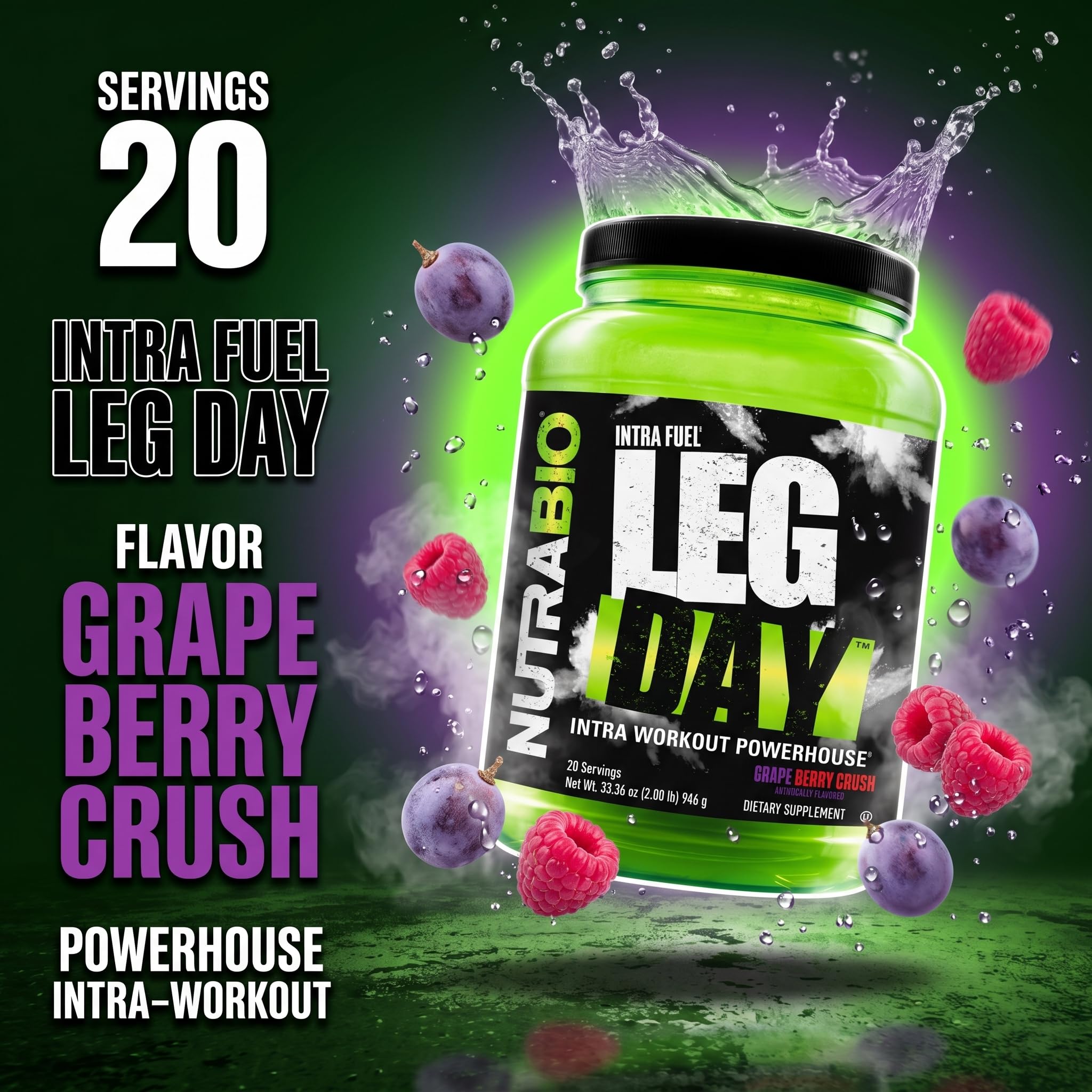 NutraBio Leg Day Intra Workout Powder – Advanced Carb Supplement with Cluster Dextrin & Electrolytes – Carb Powder with EAAs/BCAAs – Cyclic Dextrin for Performance – Grape Berry, 20 Servings