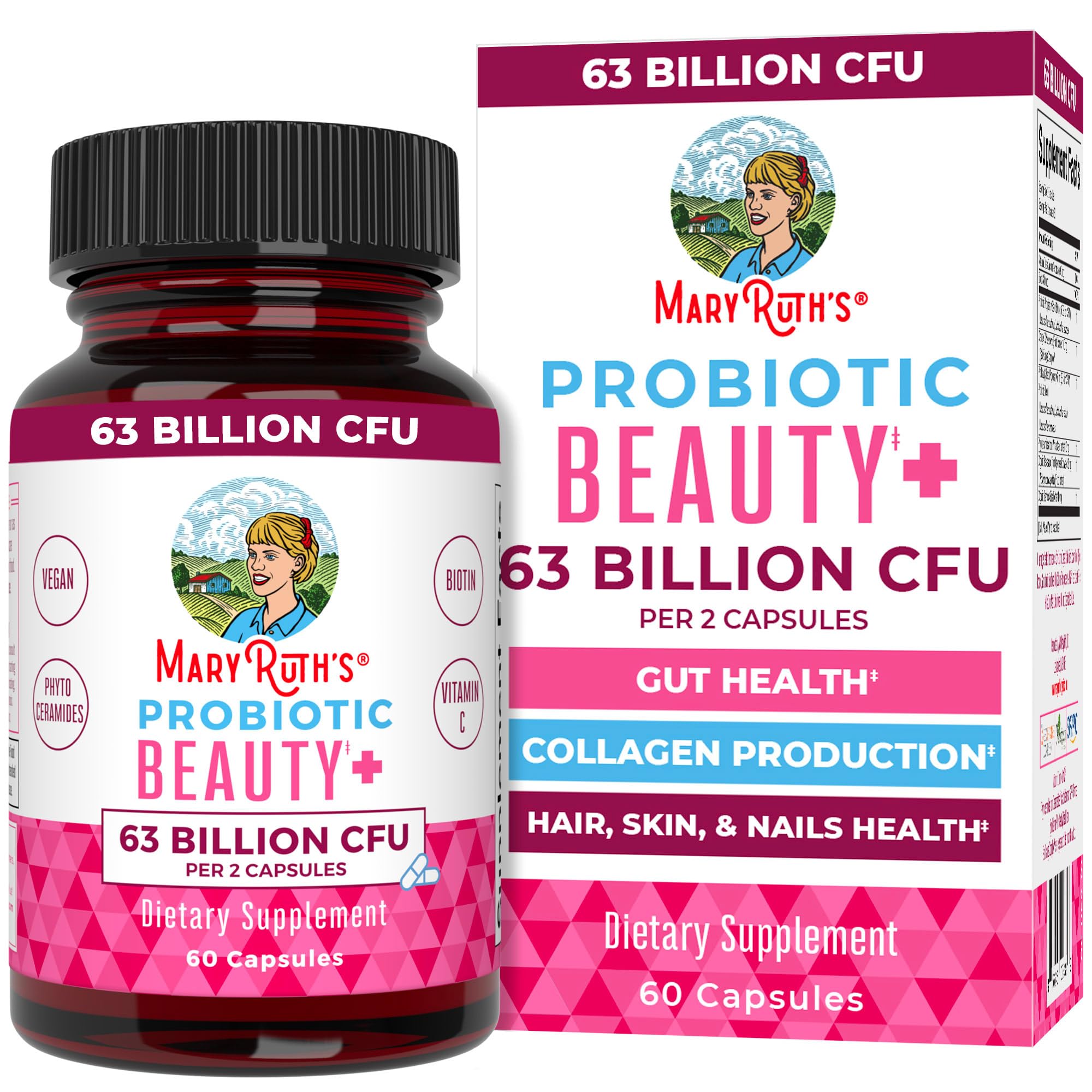 MARYRUTH'S Probiotic Beauty Capsules, Gut Health, Vegan Collagen Support