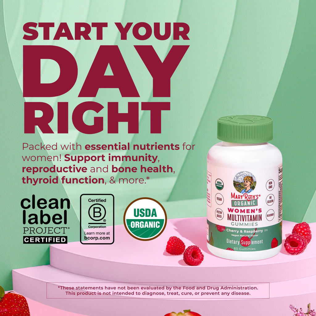 MARYRUTH'S Organic Multivitamin Gummies for Women, Hair & Skin Health, 60ct