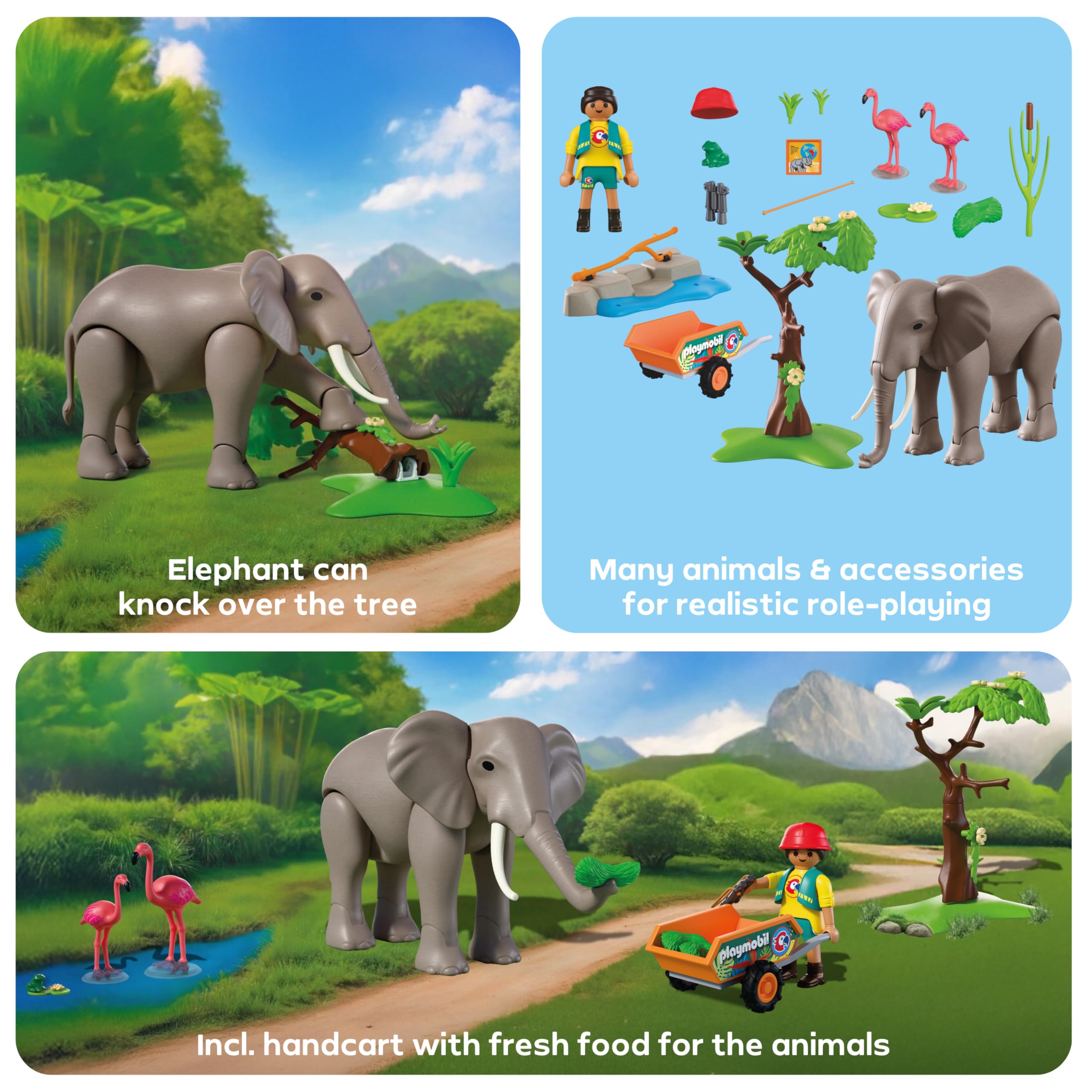 Playmobil | Animal and Friends | Elephant with Animal Keeper | Zoo Toy Set with 4 Animals and Enclosure Accessories | for Children Aged 4 and up | 72068