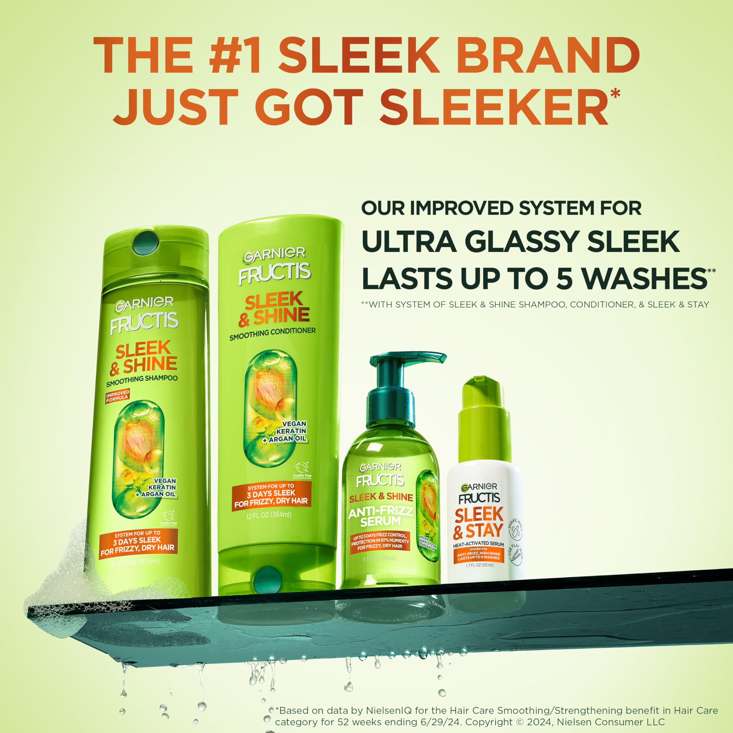 Garnier Fructis Sleek and Shine Sleek and Stay Hair Serum for Frizzy, Dry Hair, Heat Protectant Formulated with Alpha Silane, 1.7 Fl Oz(Packaging May Vary)