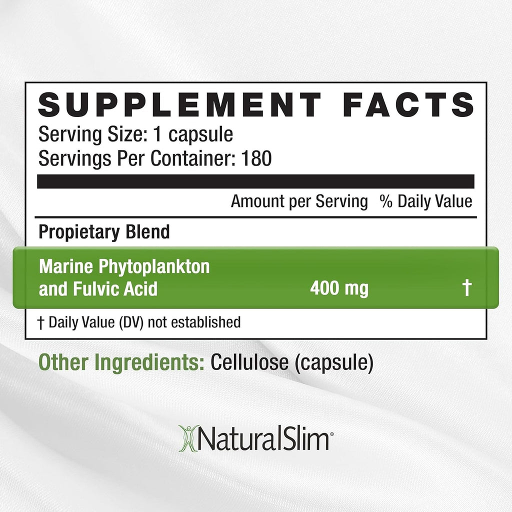 NaturalSlim Somarenew Metabolism Booster, Gut Cleanse, Energy Support & Full Body Cleanse Supplement with Marine Phytoplankton (Omega 3) & Black Fulvic Acid Superfood - 180 Vegetable Capsules