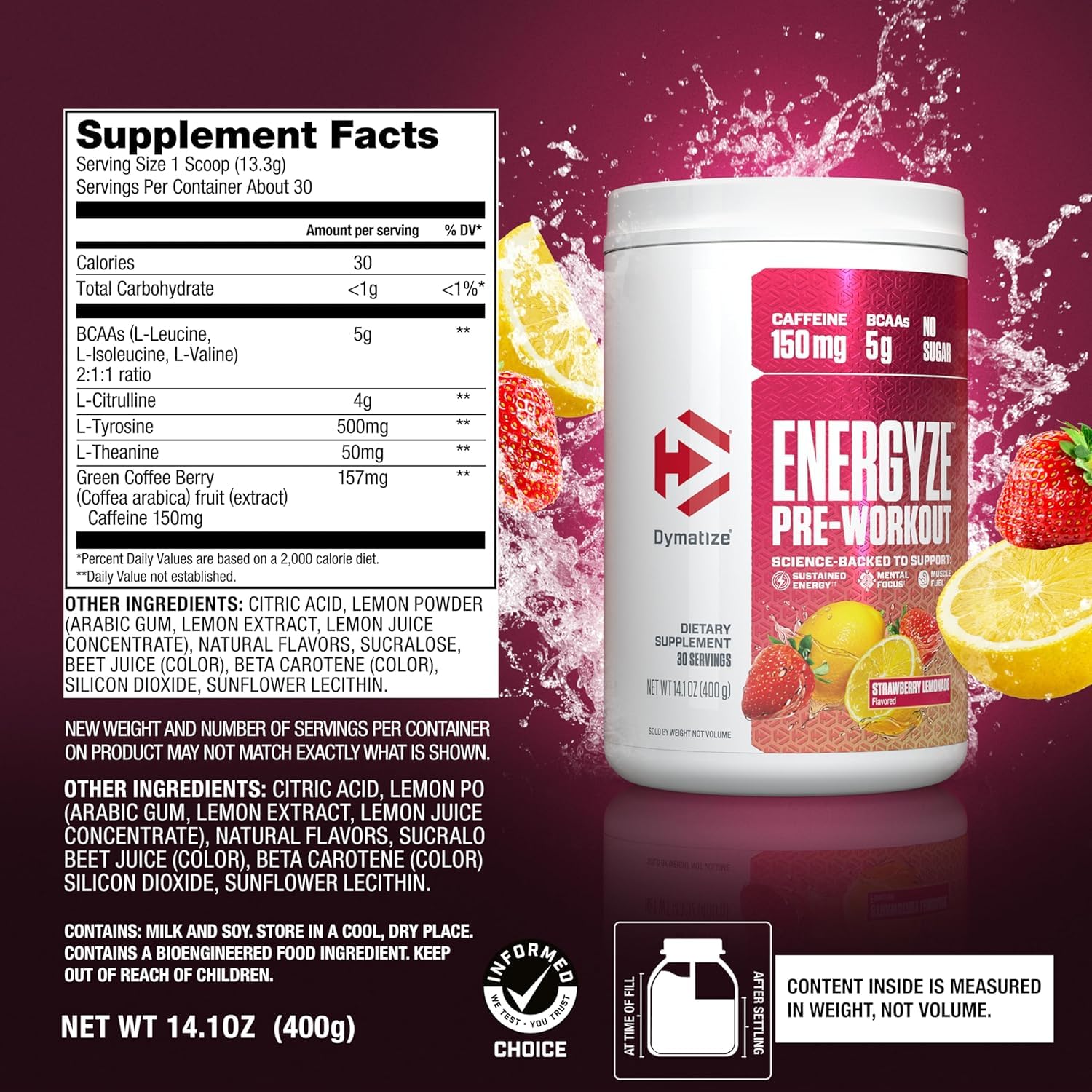 Bundle of Dymatize Energyze Pre Workout Powder and Creatine Monohydrate Combo for Training and Recovery