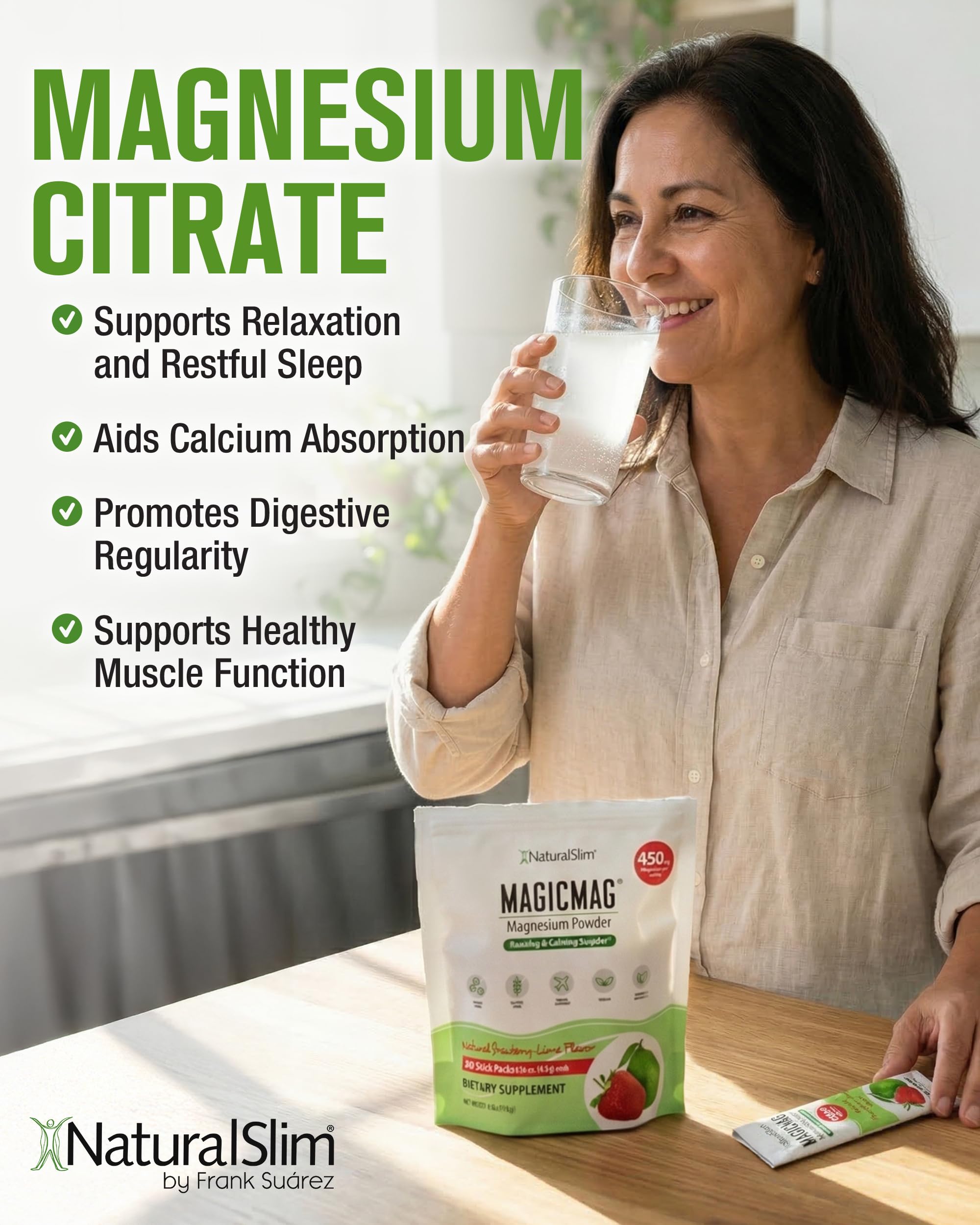 NaturalSlim MagicMag Magnesium Citrate Powder for Stress, Constipation, Muscle & Heart Health, Better Rest & Digestive Support, Magnesium Supplement for Women and Men, 0.16 oz – Strawberry Lime