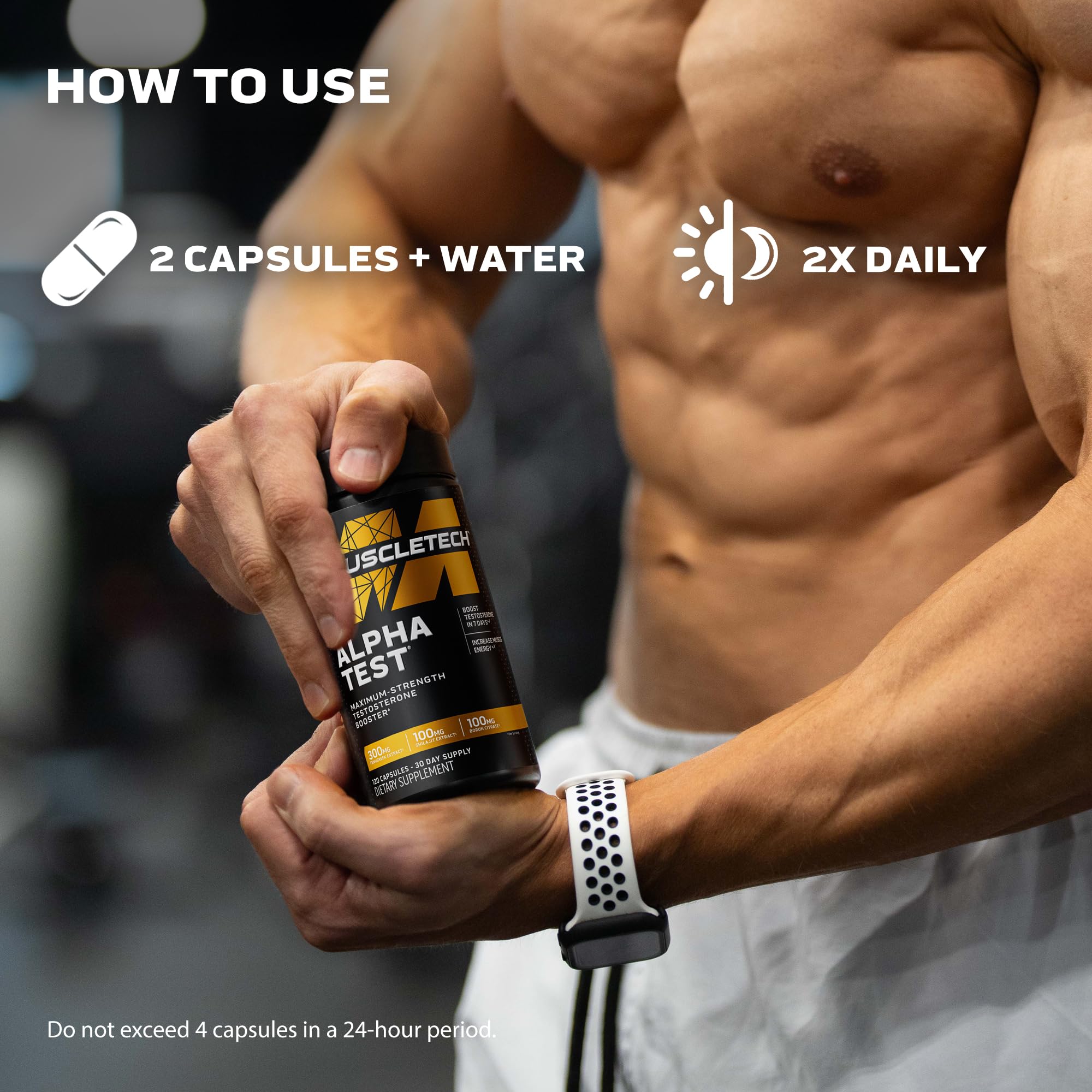 MuscleTech Testosterone Booster for Men,AlphaTest-T-Boost Mens Supplement with Tribulus Terrestris&Boron-Daily Male Gym Workout Supplements for Muscle Growth,Stamina&Energy-240 Pills,(Pack of 2)