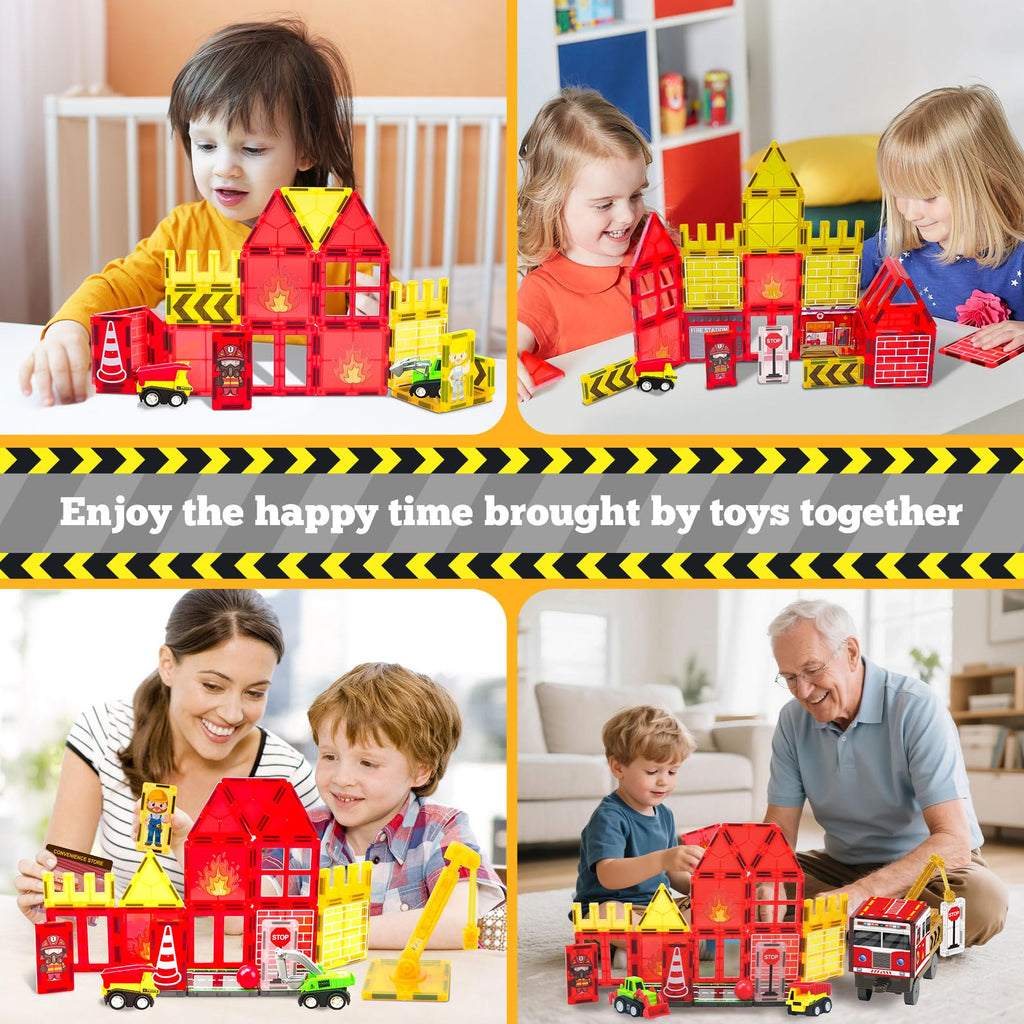 Magnetic Tiles Fire Truck Set,Magnet Blocks for Kids Ages 4-8 Boy STEM Toys