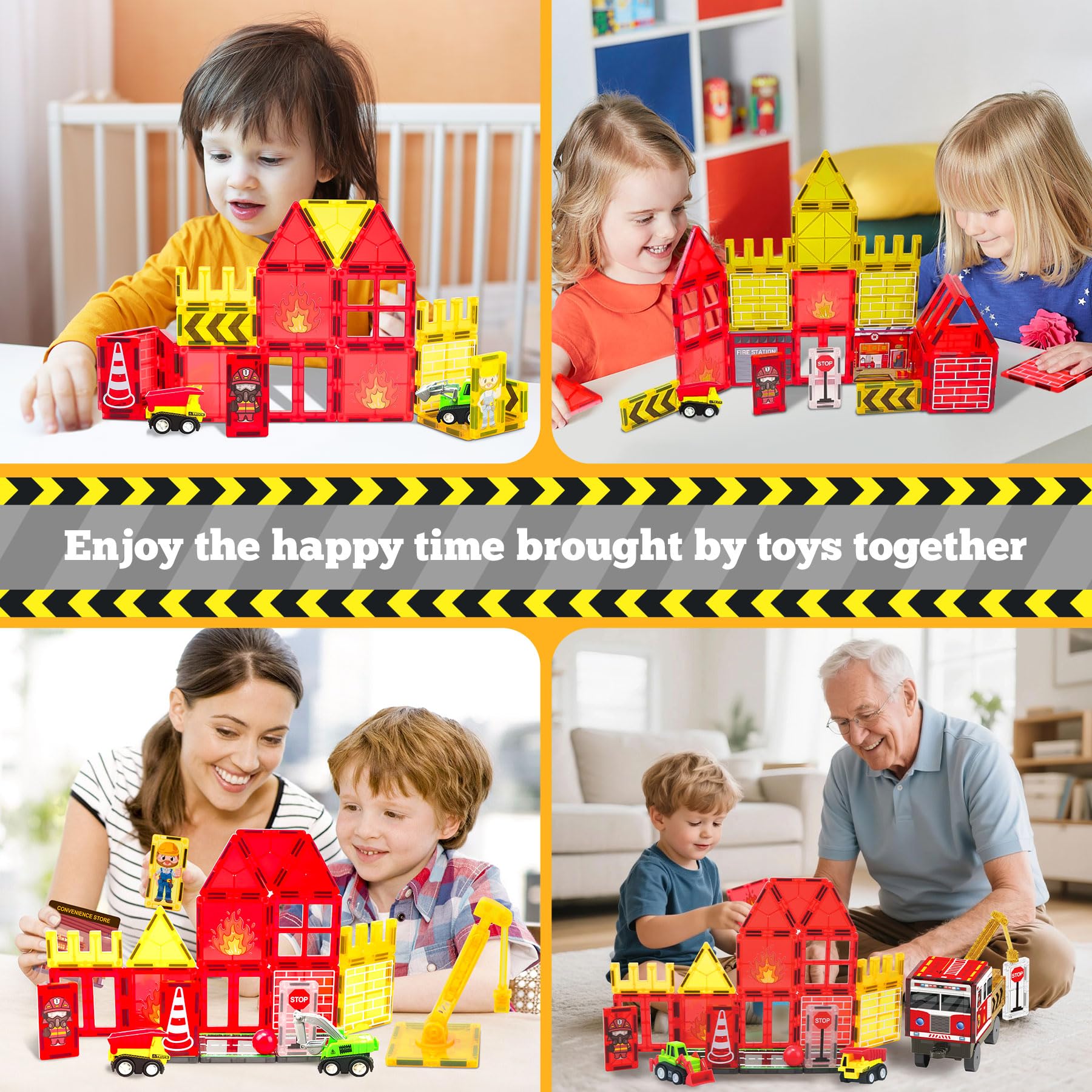 Magnetic Tiles Fire Truck Set,Magnet Blocks for Kids Ages 4-8 Boy STEM Toys