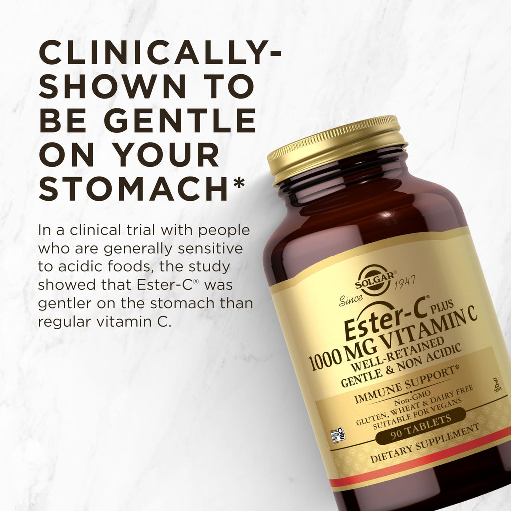 Solgar Ester-C Plus 1000 mg Vitamin C, 90 Tablets - Gentle On The Stomach & Non Acidic - Antioxidant & Immune System Support - Non GMO, Vegan, Gluten-Free, Kosher - 90 Servings