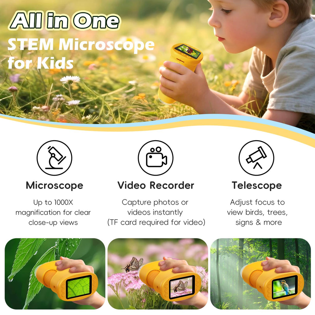 Alotwan Microscope for Kids 1000X Digital, Handheld Kids Microscope