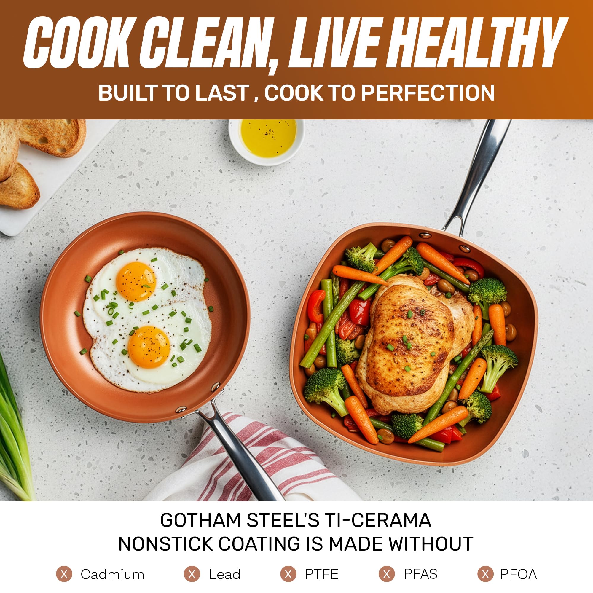 Gotham Steel 12 Pc Ceramic Cookware Set Nonstick, Ceramic Pots and Pans Set Non Stick with Steamer for Cooking, Non Toxic PFOA PFOS Free, Ergonomic Stay Cool Handles, Oven & Dishwasher Safe, Copper