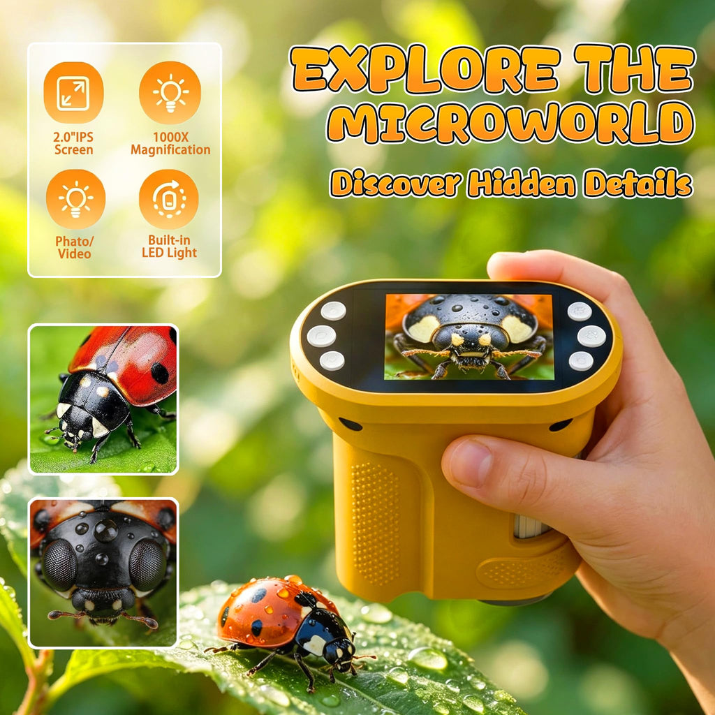 Kids Digital Microscope, 1000X Handheld Pocket Microscope STEM Science Toy