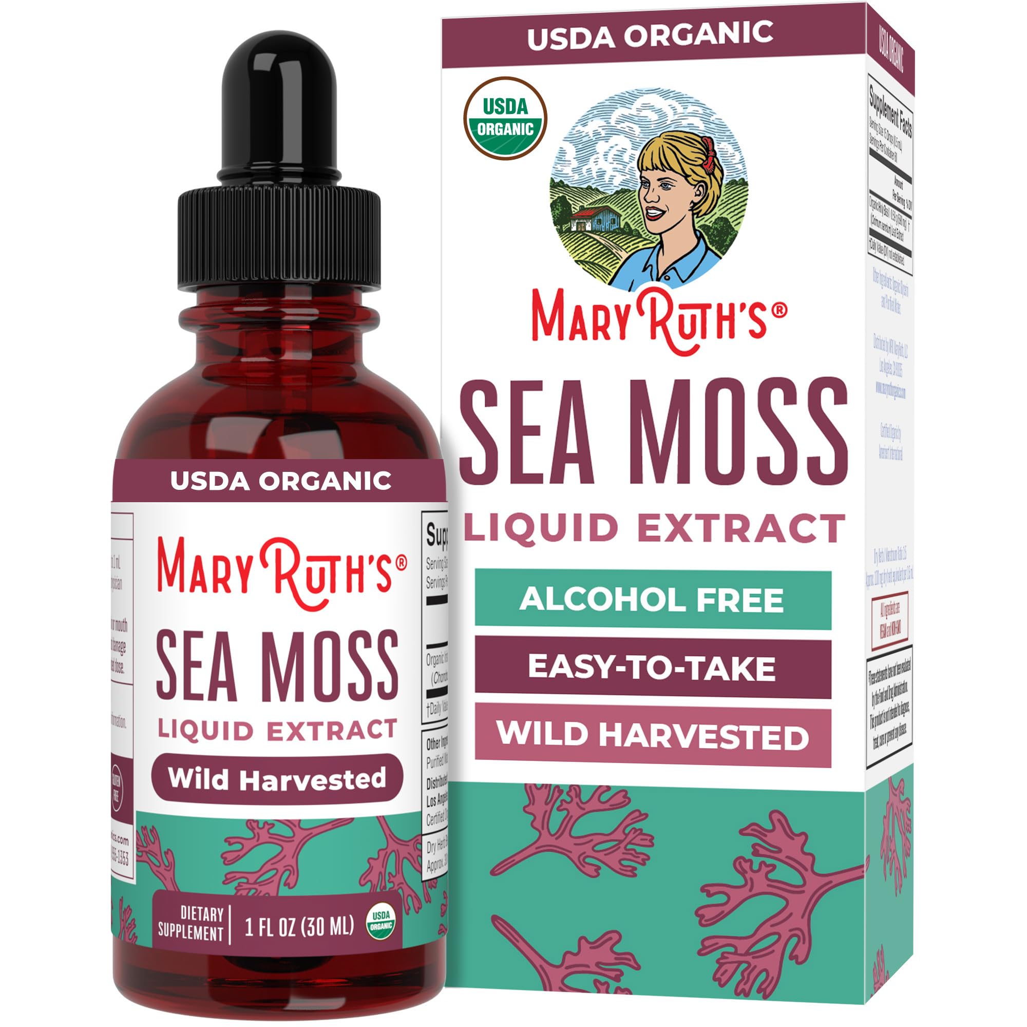 MARYRUTH'S USDA Organic Irish Sea Moss Liquid Drops, Unflavored, 1 oz