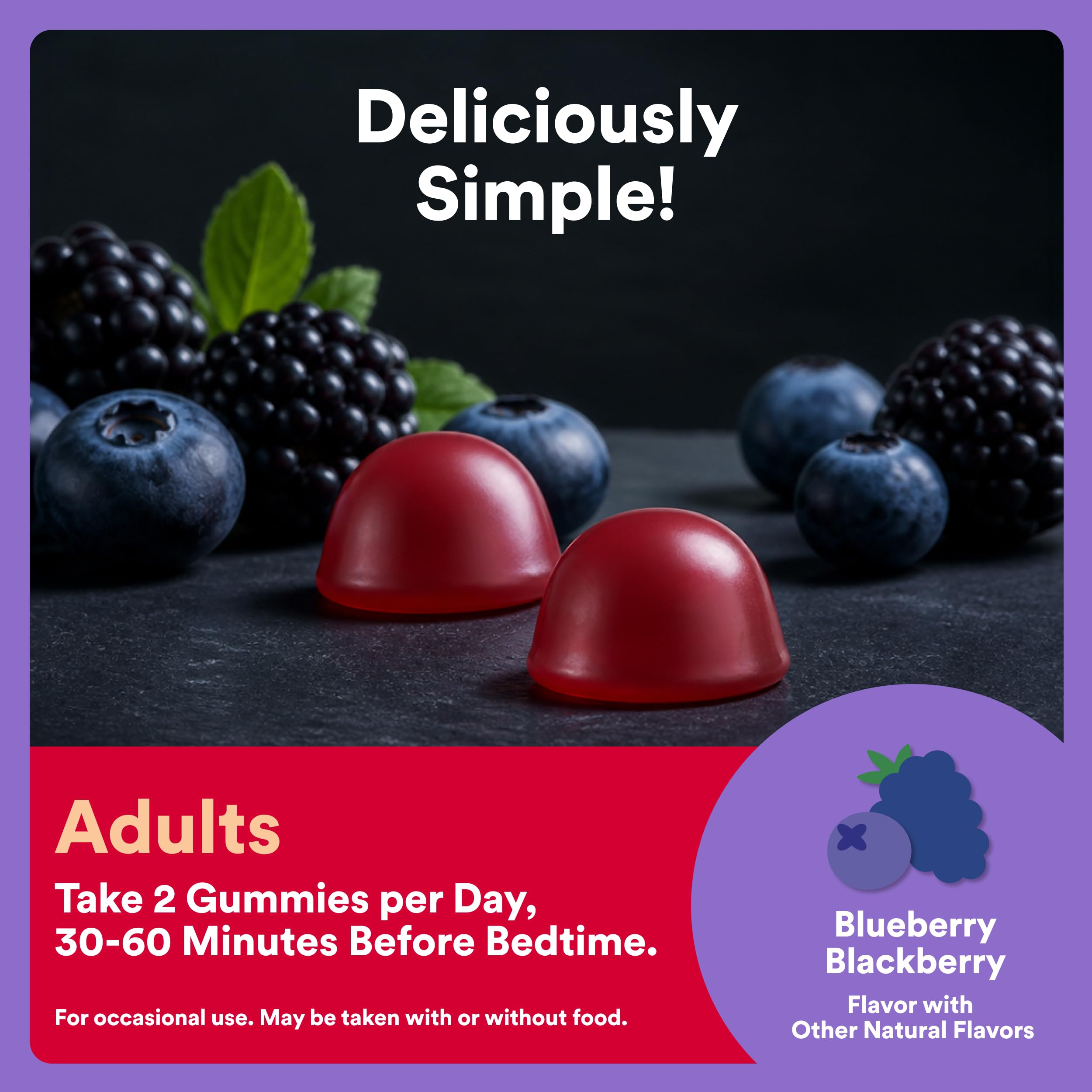 SmartyPants Adult Fast-Acting Sleep Gummies w/Melatonin, Magnesium, L-Theanine, Drug-Free, Gluten Free, Clean Label, Non-Habit Forming Sleep Aid, Blueberry BlackBerry Flavor, 60 Count (30 Day Supply)
