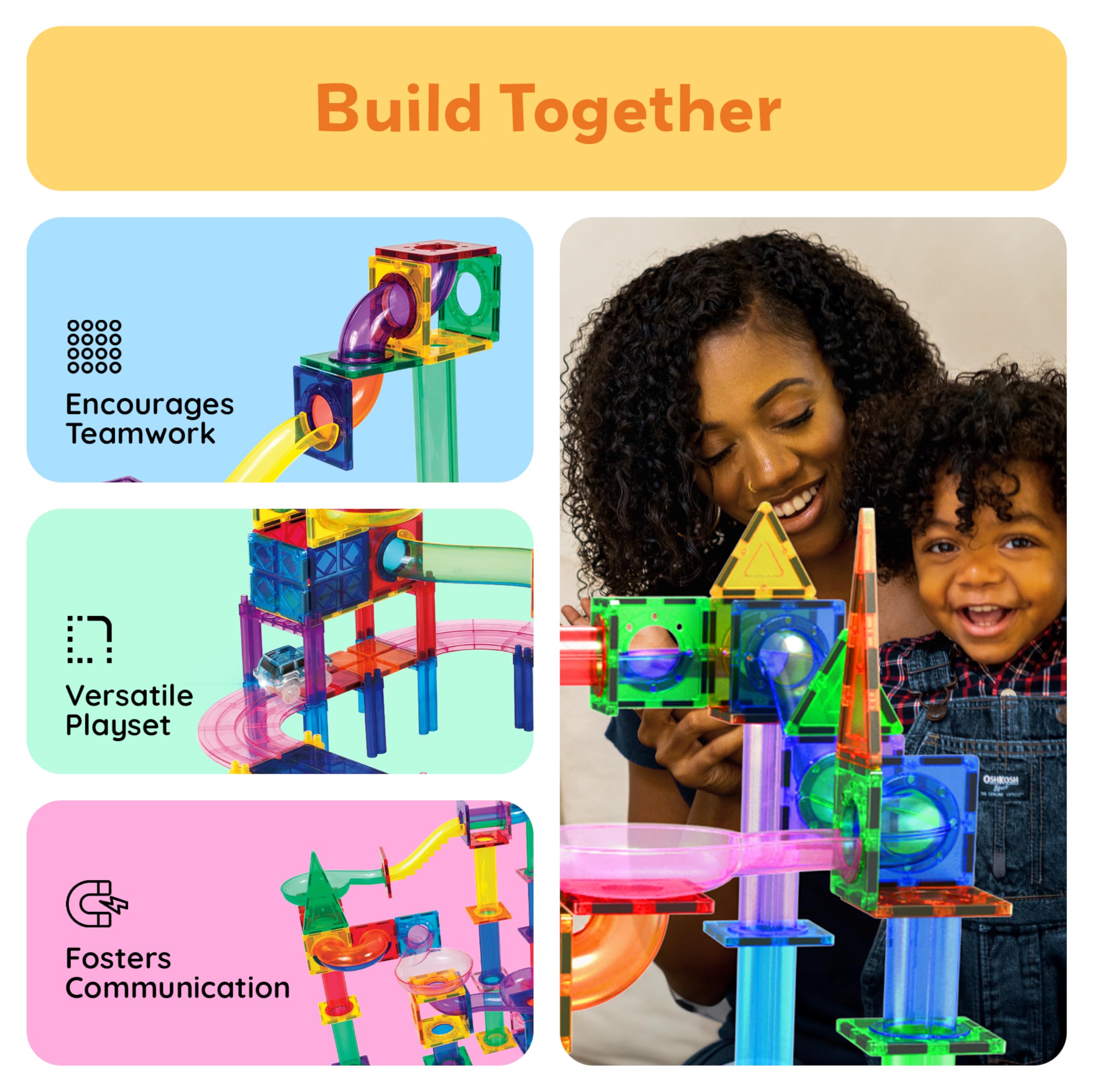 PicassoTiles 108 Piece Marble Run Race Track Set with LED Cars STEM Ages 3+