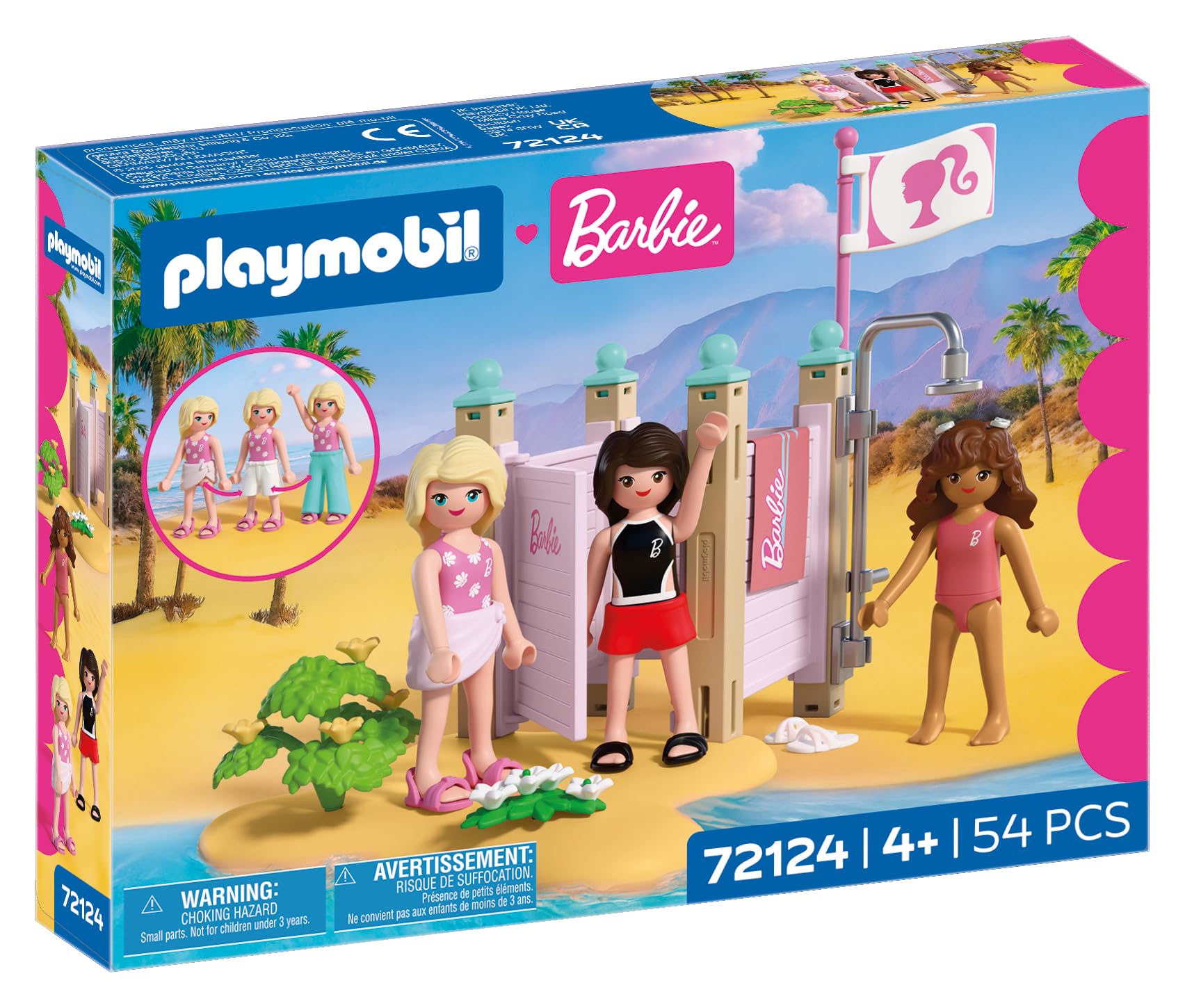 Playmobil | Barbie x Barbie Beach Dress Up | Changing Room & Shower with Barbie, Teresa & Renee | Encourages Role Play & Creativity | for Children Aged 4+ | 72124