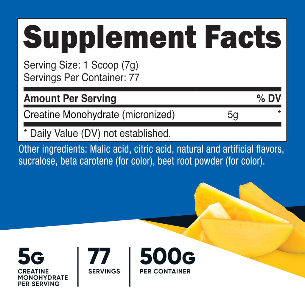 Nutricost Creatine Monohydrate Powder (Pineapple Mango, 500 Gram) - Micronized Creatine Supplement - Vegan, Non-GMO, Gluten Free