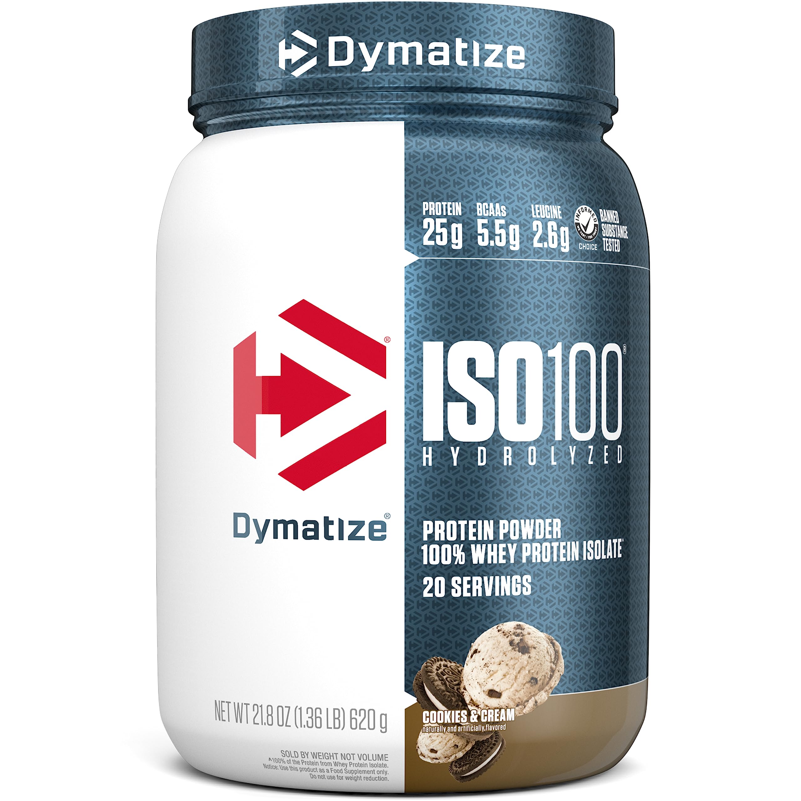 Dymatize ISO100 Hydrolyzed Protein Powder, 100% Whey Isolate, Dunkin' Glazed Donut Flavor, 20 Servings & ISO100 Hydrolyzed Protein Powder, 100% Whey Isolate Protein, 25g of Protein, 5.5g BCAAs