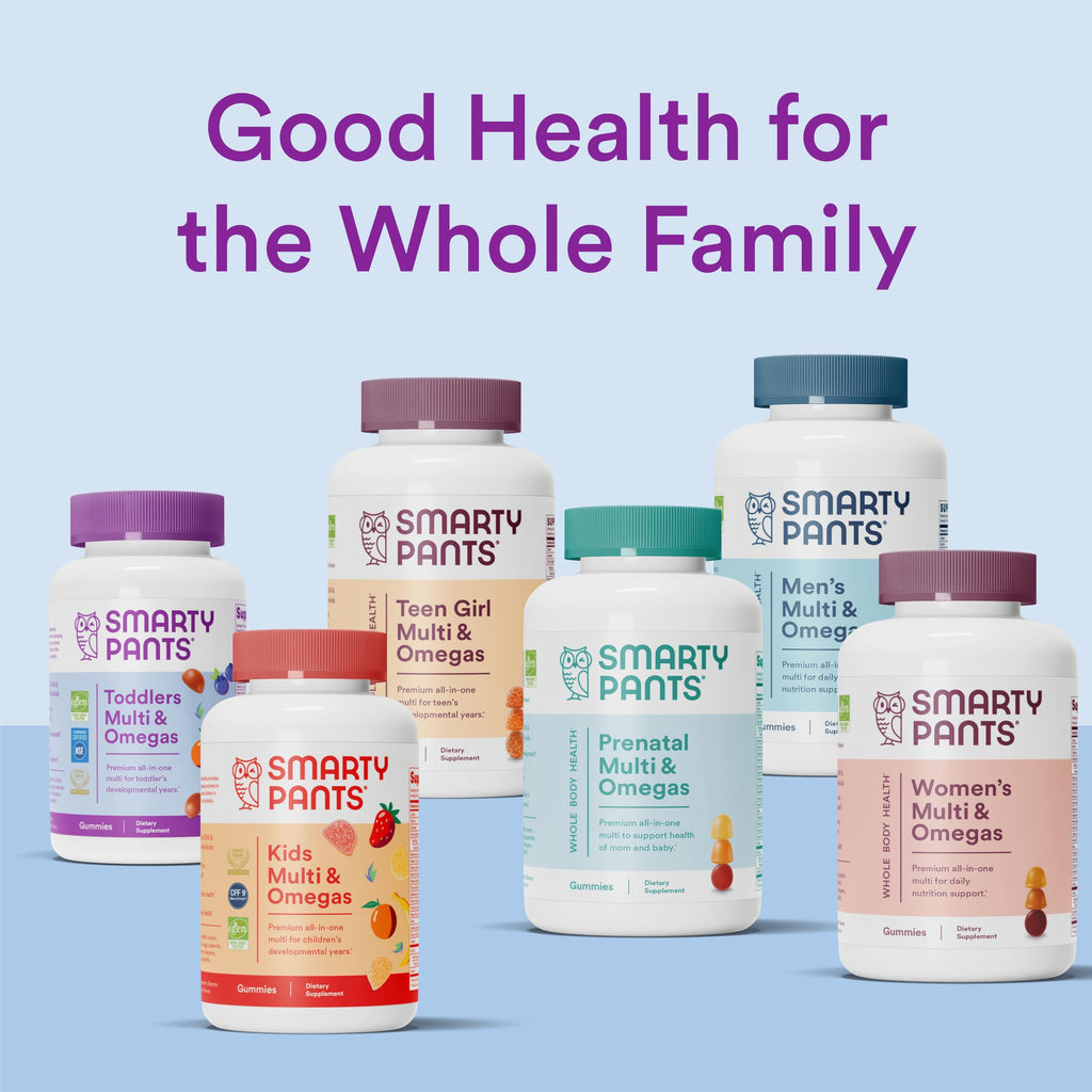 SmartyPants Fiber Supplement & Multivitamin for Men & Women: Multivitamin Fiber Gummies with Vitamin D3, C, Vitamin B12, B6, A, K & Zinc, Omega 3 Fish Oil (EPA/DHA), Biotin, 180 Count (30 Day Supply)