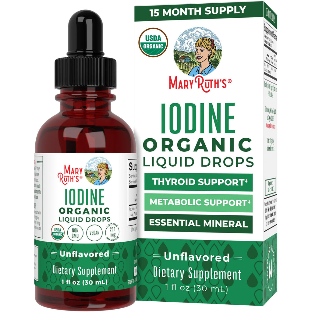 MaryRuth’s USDA Organic Iodine Liquid Drops for Adults, Unflavored, 1 oz