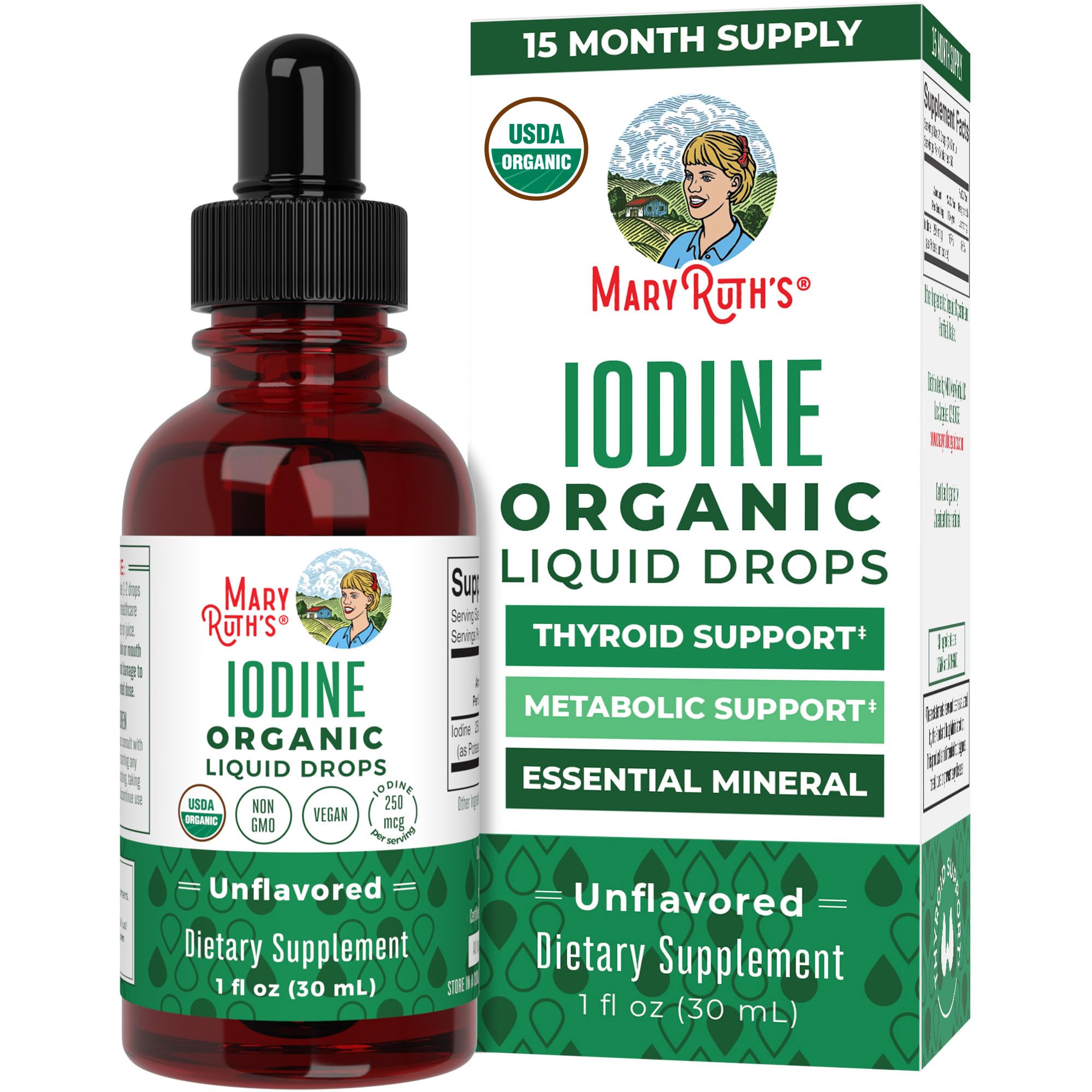 MaryRuth’s USDA Organic Iodine Liquid Drops for Adults, Unflavored, 1 oz
